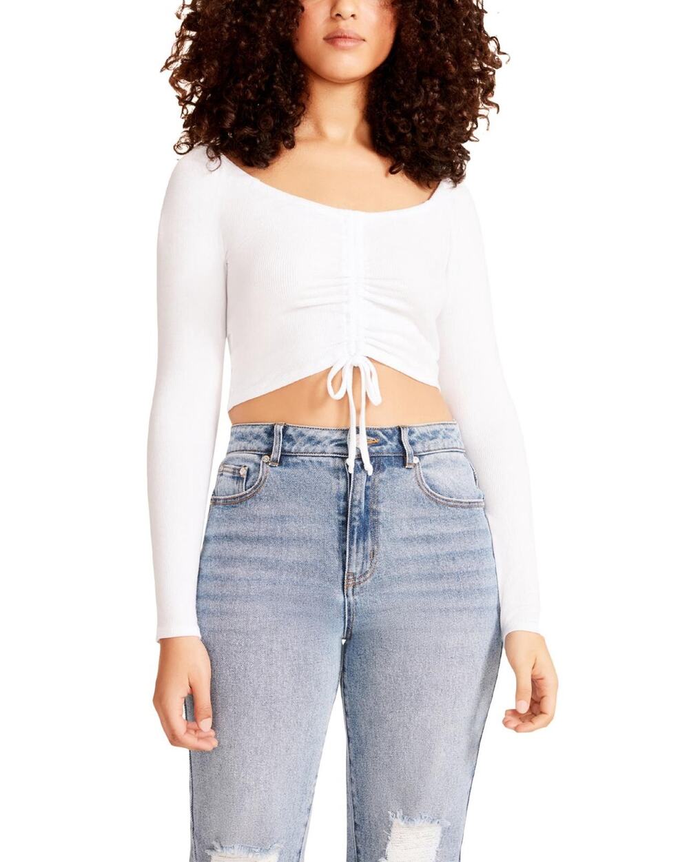 NWT Madden Girl Ruched Tie Front Long Sleeve Crop Top Large